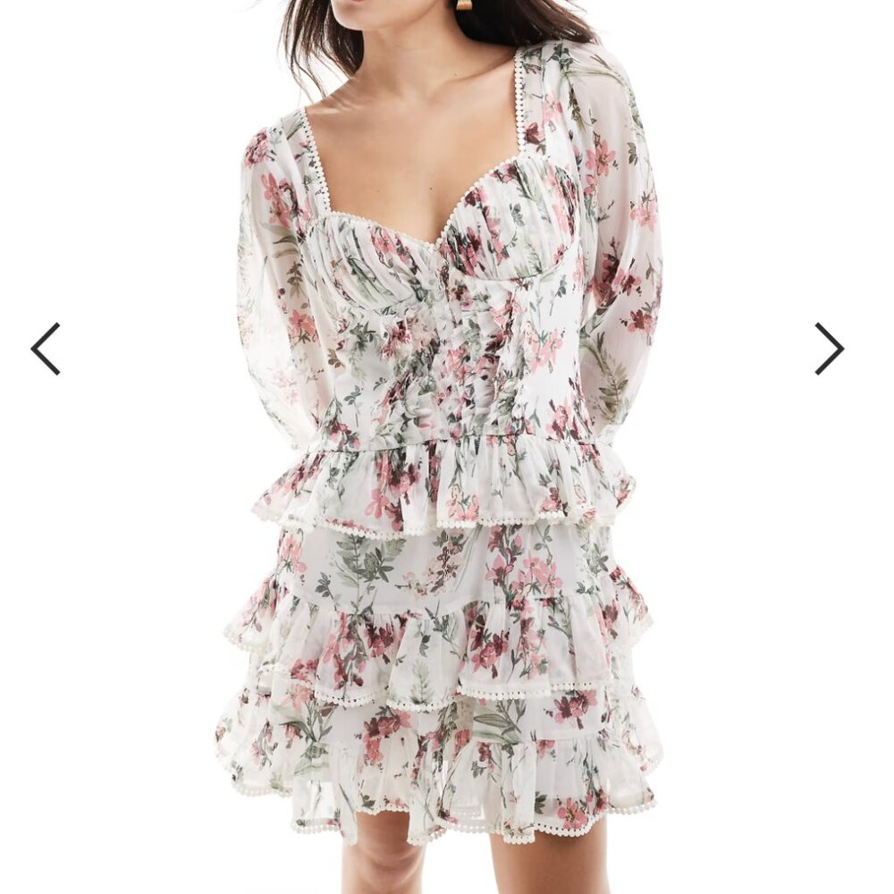 Boho floral frilly mini dress